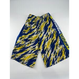 Under Armour Shorts Youth Large Blue Yellow Sports Jersey Drawstring Activewear